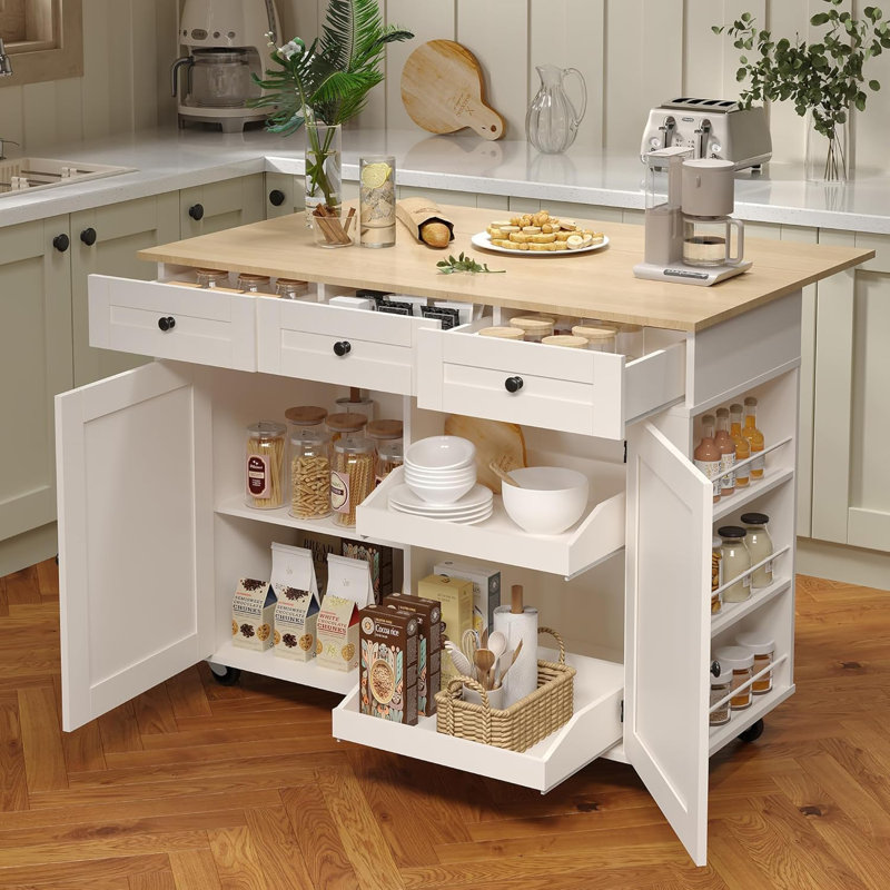 Îlot de cuisine avec prise de courant et lumières DEL - Étagère de boulanger avec rangement, Blanc