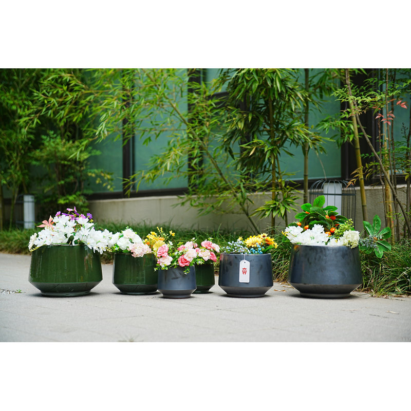 4 pots de fleurs en céramique, pot de fleurs moderne pour patio, jardin ou rebords de fenêtre, Vert antique