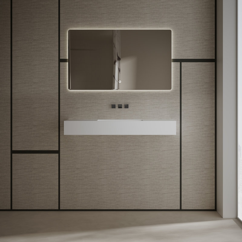 Lavabo de salle de bain mural à surface solide 47 po x 16 po Monblari blanc mat, Blanc mat