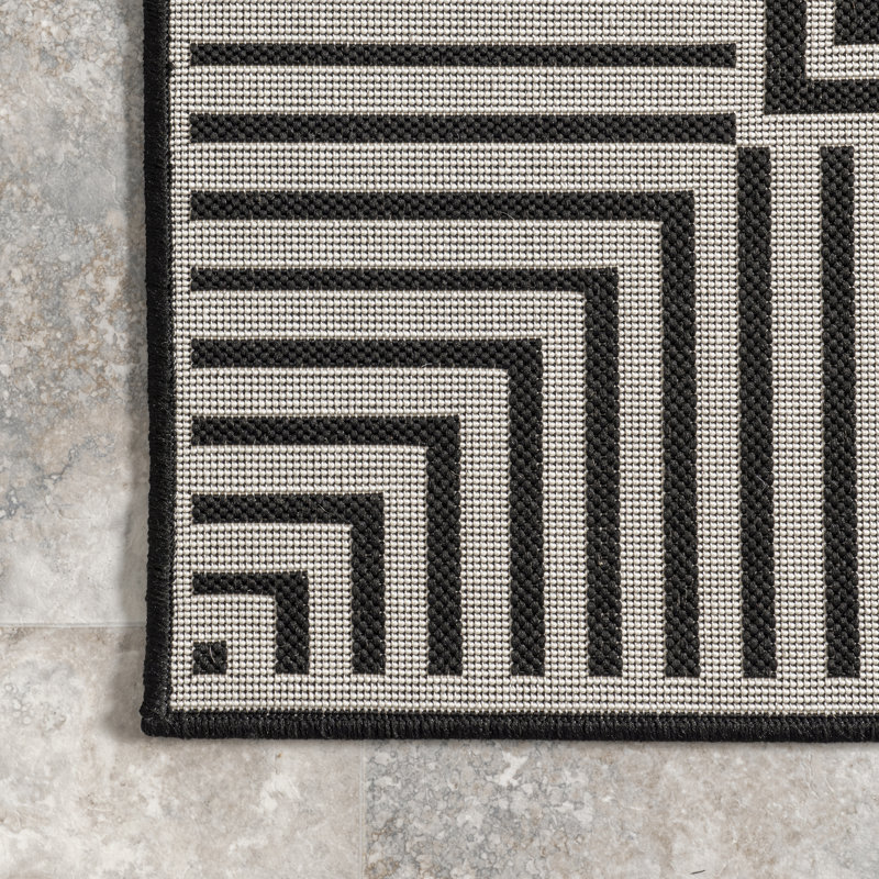 Alegre Bordered Indoor/Outdoor Rug, Rectangle 8' x 10', Black