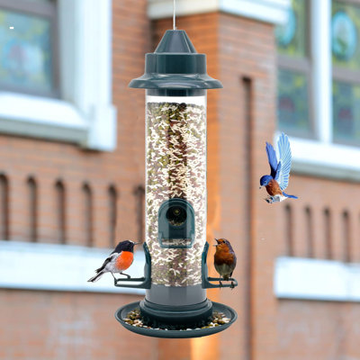 2PCS Colibri mangeoire d'oiseaux, mangeoire à tube suspendue, grande mangeoire ronde transparente, résistante aux intempéries, pour l'intérieur et l'extérieur