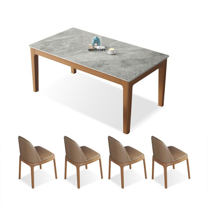 4 - Person Grey+Tan Rectangular Solid Wood Sintered Stone Tabletop Dining Table Set, 29.53"H x 55.12"L x 31.5"W