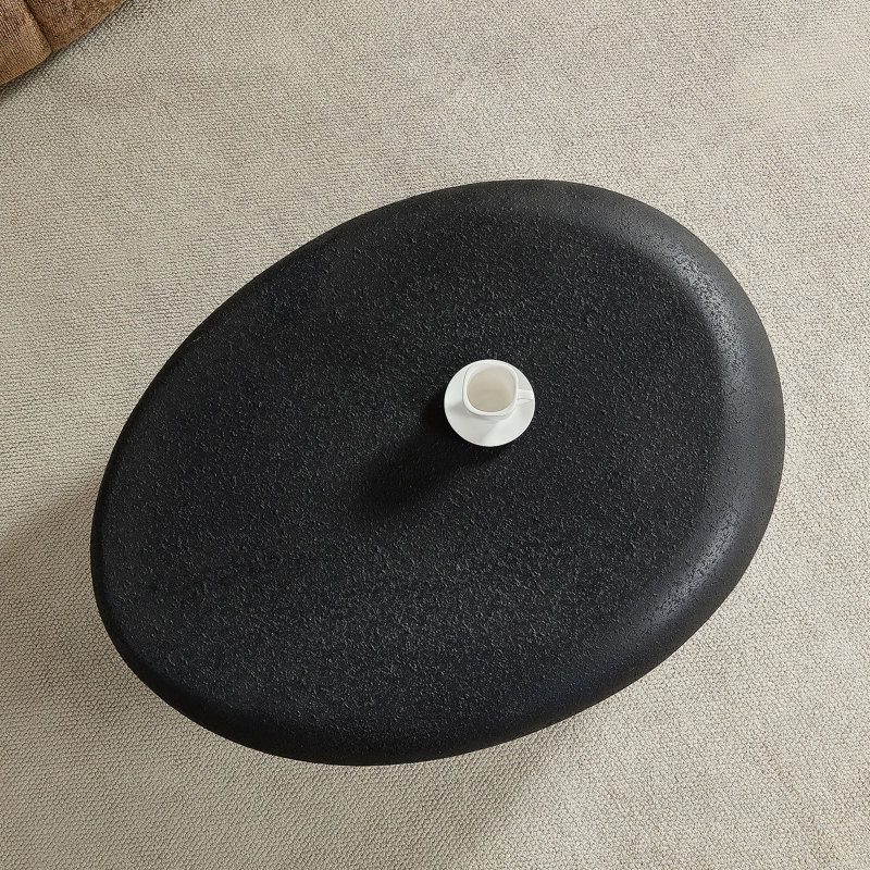 Ensemble de tables basses elliptiques en fibre de verre 2 pièces pour le salon, devant la table Matte Rocks du canapé, table centrale irrégulière et table d'appoint, sans assemblage, noir