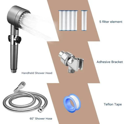 "Water Saving Shower Head - 3 Modes, 5 Filters for Hard Water, High Pressure Handheld Spray"
