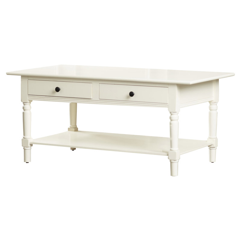 Banes Solid Wood Four Leg Coffee Table with Storage, Distressed Cream