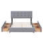 Lit plateforme tapissier avec tête de lit classique et 4 tiroirs, aucun sommier nécessaire, tissu en lin, grand lit gris clair