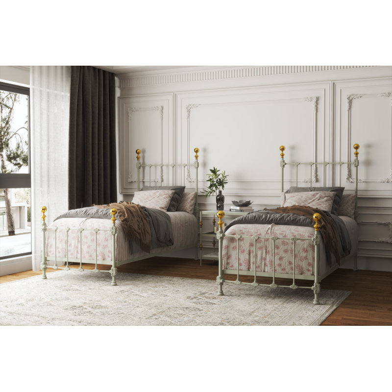 151 Palatial Bed | Complete Standard, Twin, Gloss Off-White/Antique Gold
