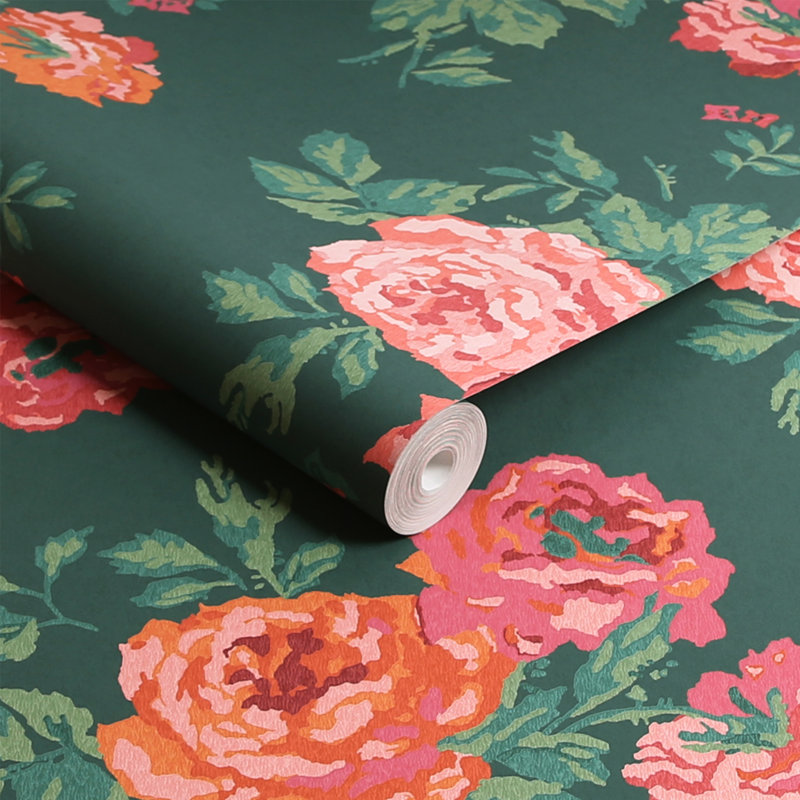 Cath Kidston Archive Rose Pink Blooms, Green