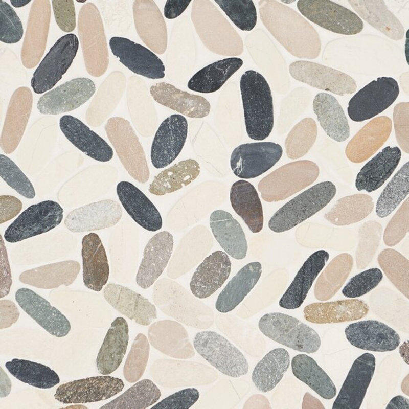 Nature Oval Raja Blend Pebble Mosaic Tile, Multicolored