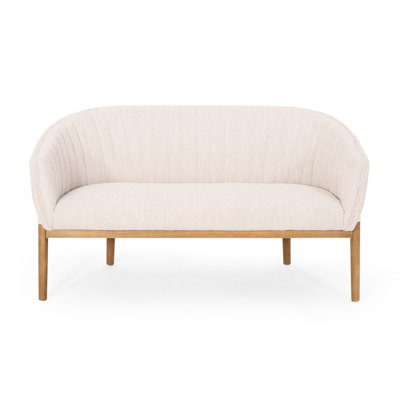 Tissu beige de style Mid-Century moderne, coutures en canaux, pieds en bois d'hévéa brun, assemblage requis