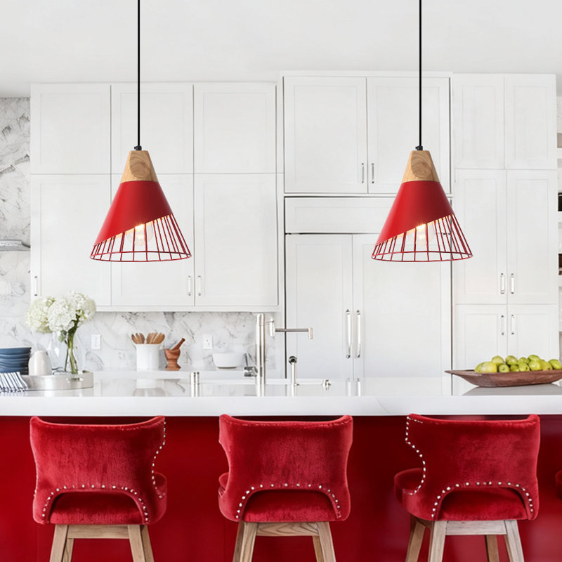 Luminaire suspendu de style campagnard 2 lumières 9,4 po pour salon, bar, chambre à coucher, bureau, Rouge