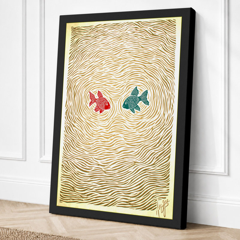Swimming Together Japandi - Print, 24x16 - 61.0 x 40.6 cm, Black Border