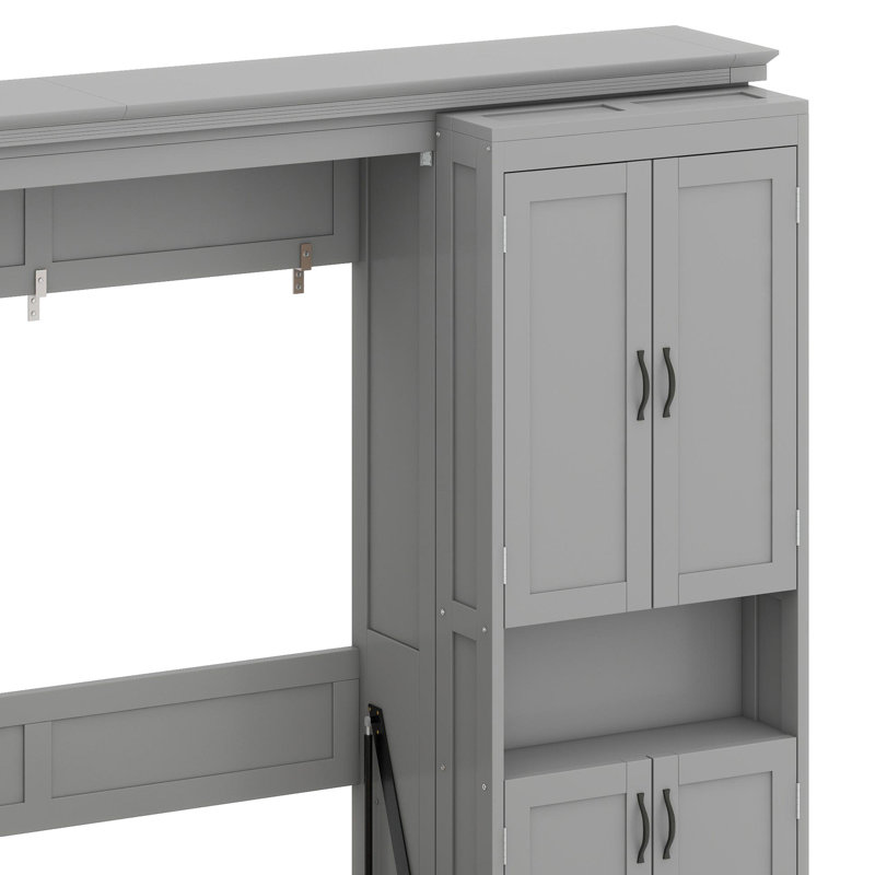 Lit escamotable avec armoires de rangement coulissantes doubles, Gris