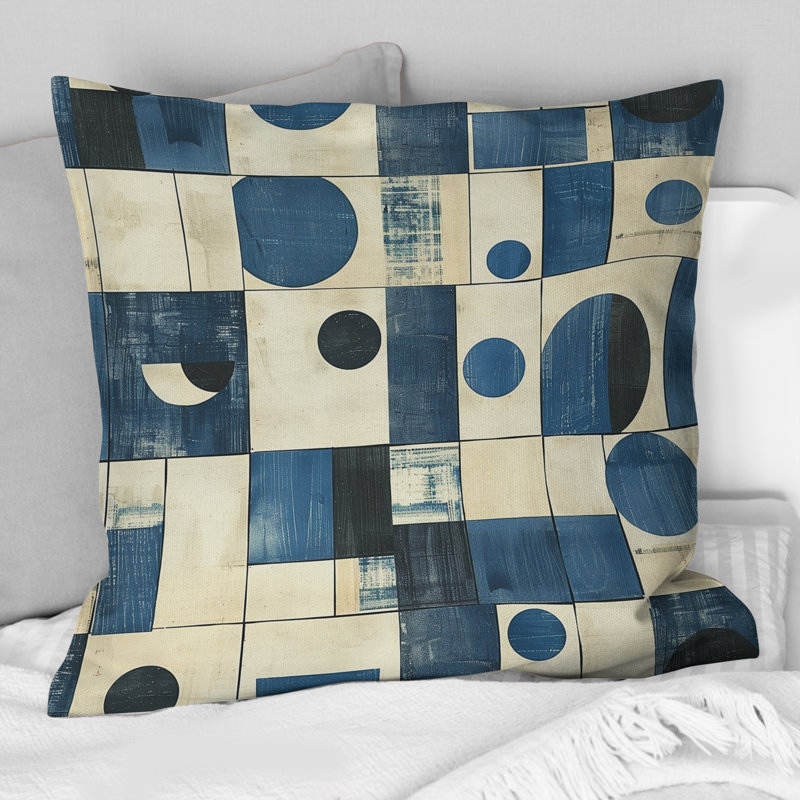 Coussin décoratif blanc et bleu Midcentury Geometric I - Midcentury, H 18 po x l 18 po