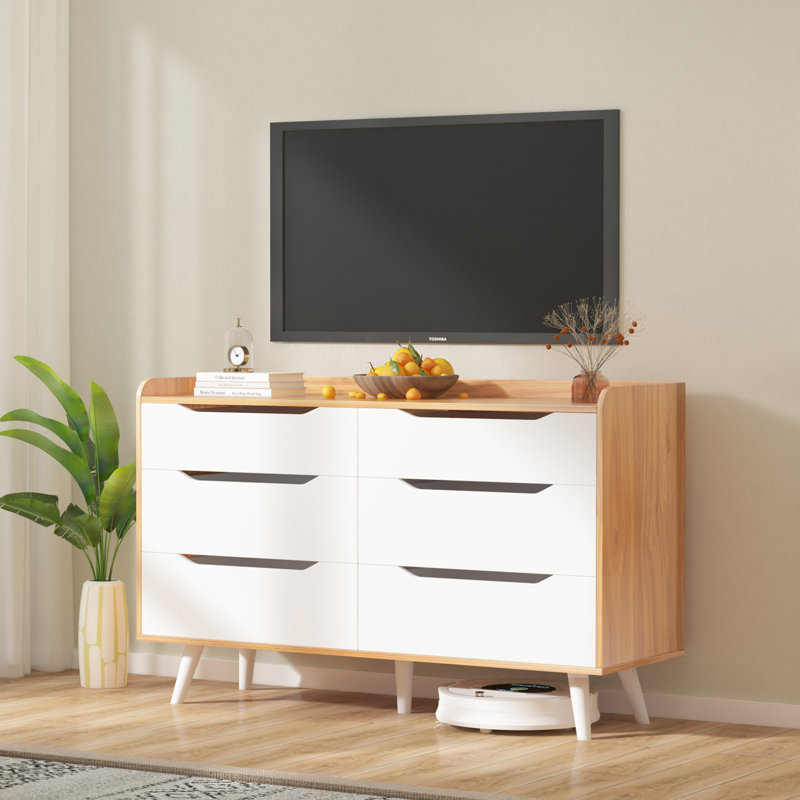 Commode moderne avec 6 tiroirs, commode double, meuble télé, armoire de rangement pour le salon, placard, couloir