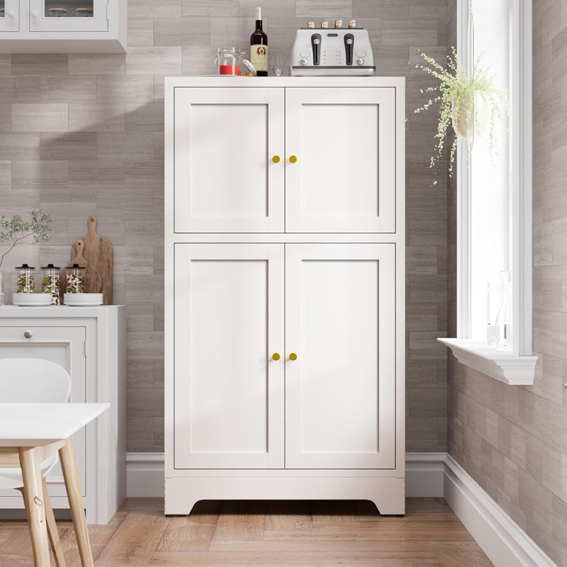 Bathroom Floor Storage Cabinet,metal Accent Sideboard With 4 Doors And 2 Adjustable Shelves, Freestanding Bathroom Cabinets Rust-proof Locker Restroom,kitchen,living Room,hallway