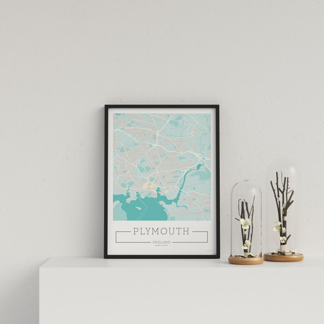 City Location Ordnance Map Blue Plymouth by Vouvart - Single Picture Frame Print