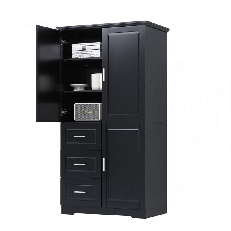 Armoire de rangement haute et large avec portes pour salle de bain, Noir