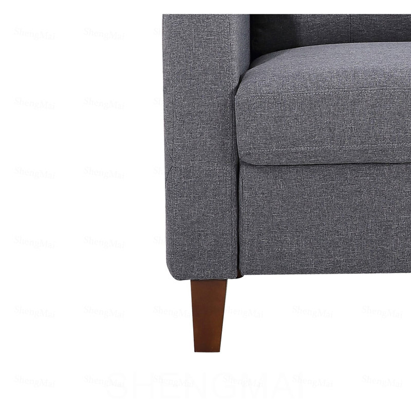Fauteuil rembourré capitonné avec accoudoirs à boutons carrés et garniture carrée en tissu de polyester, Gris foncé