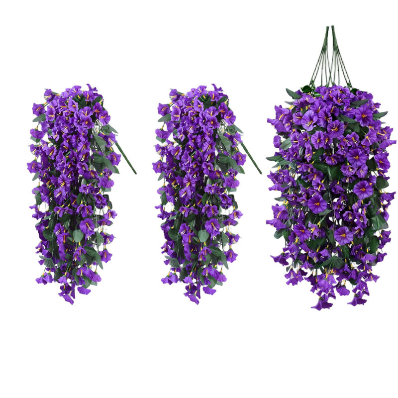 2pcs Faux Silk Uv Resistant Realistic Morning Glory Trailing Vines, Purple