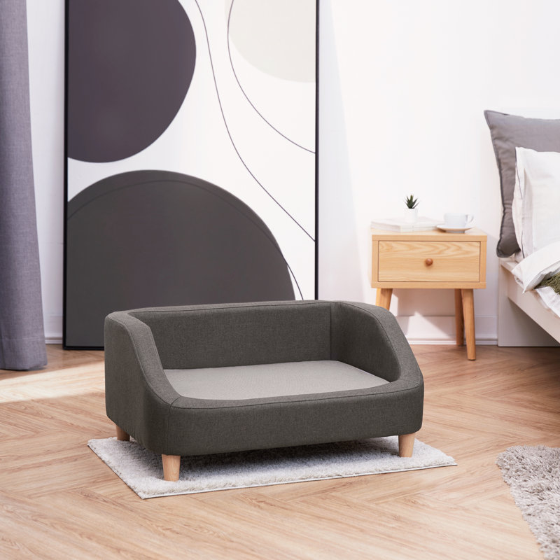 Gray Linen Elevated Pet Sofa with Washable Cushion