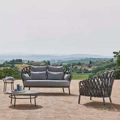 Outdoor Waterproof Hemp Rope Leisure Sofa Sets 3 - Person Patio Conversation Set with Cushions
