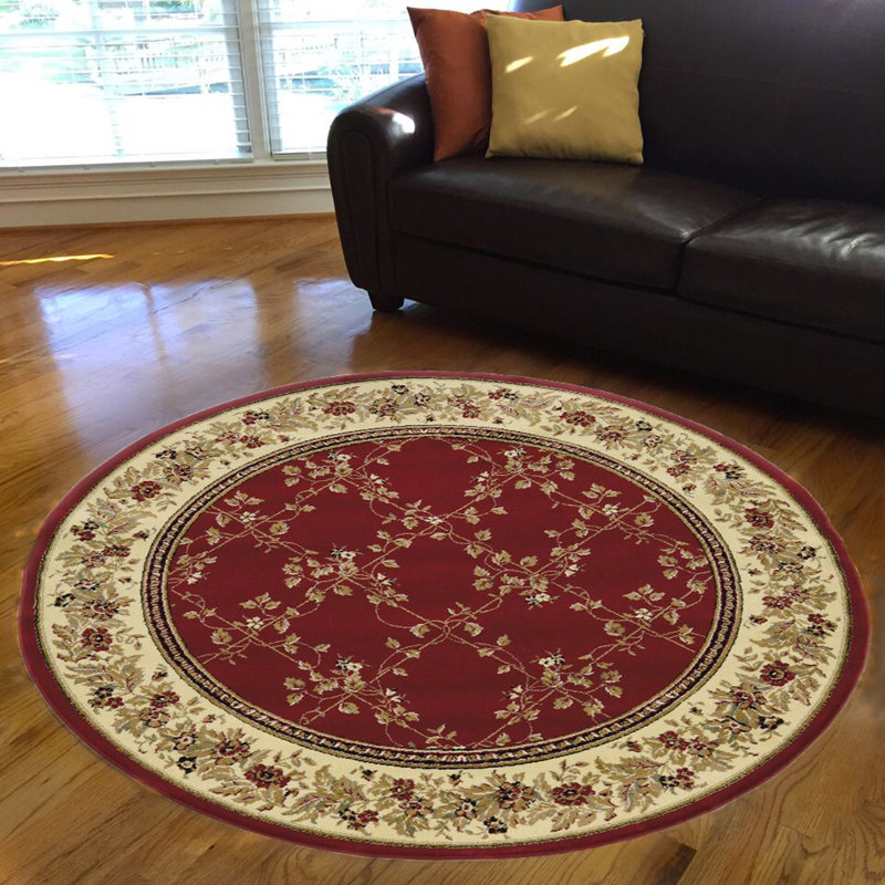 Tapis rouge / beige / ivoire Weisgerber, Rond 5 pi 3 po