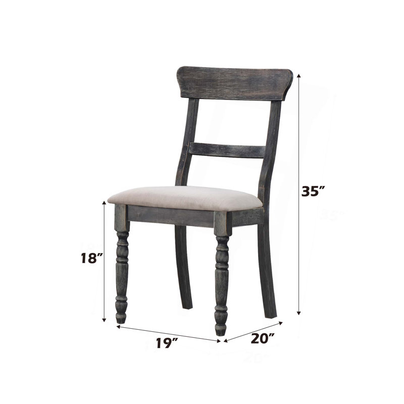 Light Brown Linen Weathered Grey Finish Side Chair,Set Of 2