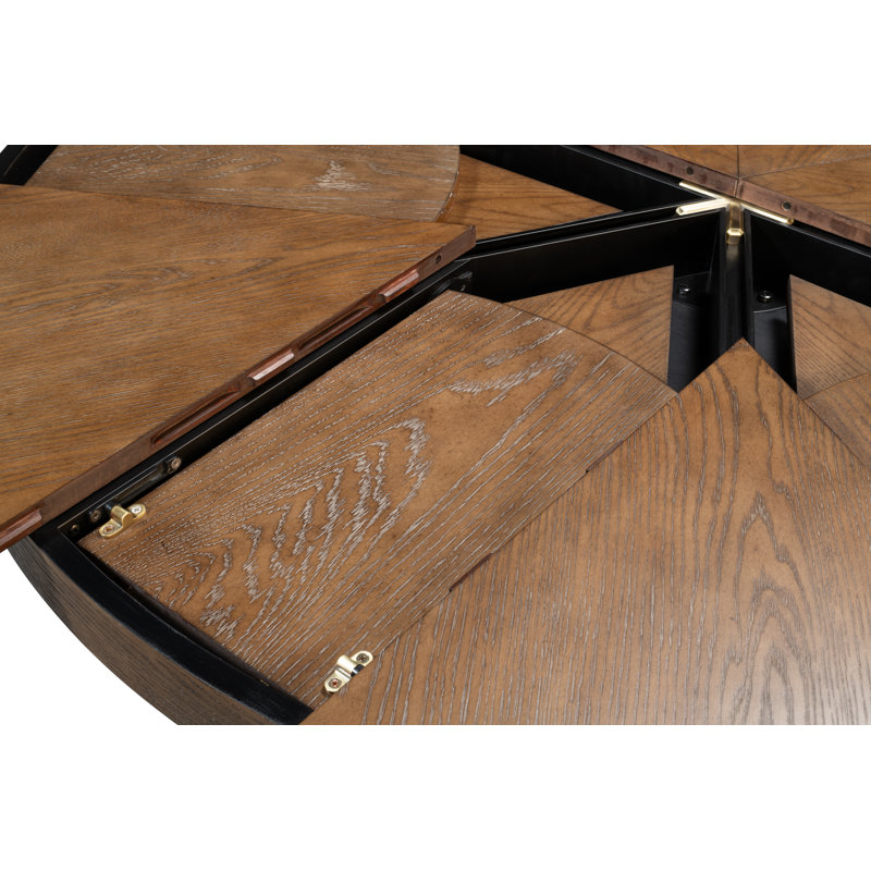Tower Round Solid Oak Dining Table, Light Mink/Dark Hammered