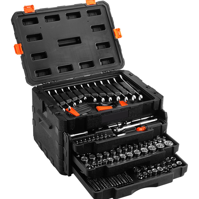 450 pièces pour outils et douilles de mécanicien, douilles de 1/4 po 3/8 po 1/2 po, outils métriques, embouts, clés, clé combinée, accessoires dans un étui de rangement, alliage d'aluminium argenté pour voiture bricolage