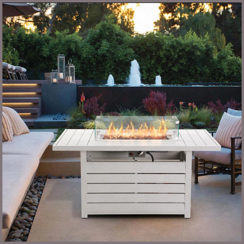 Table rectangulaire pour foyer d'extérieur au propane en aluminium 50000 BTU pour la cour extérieure, Blanc