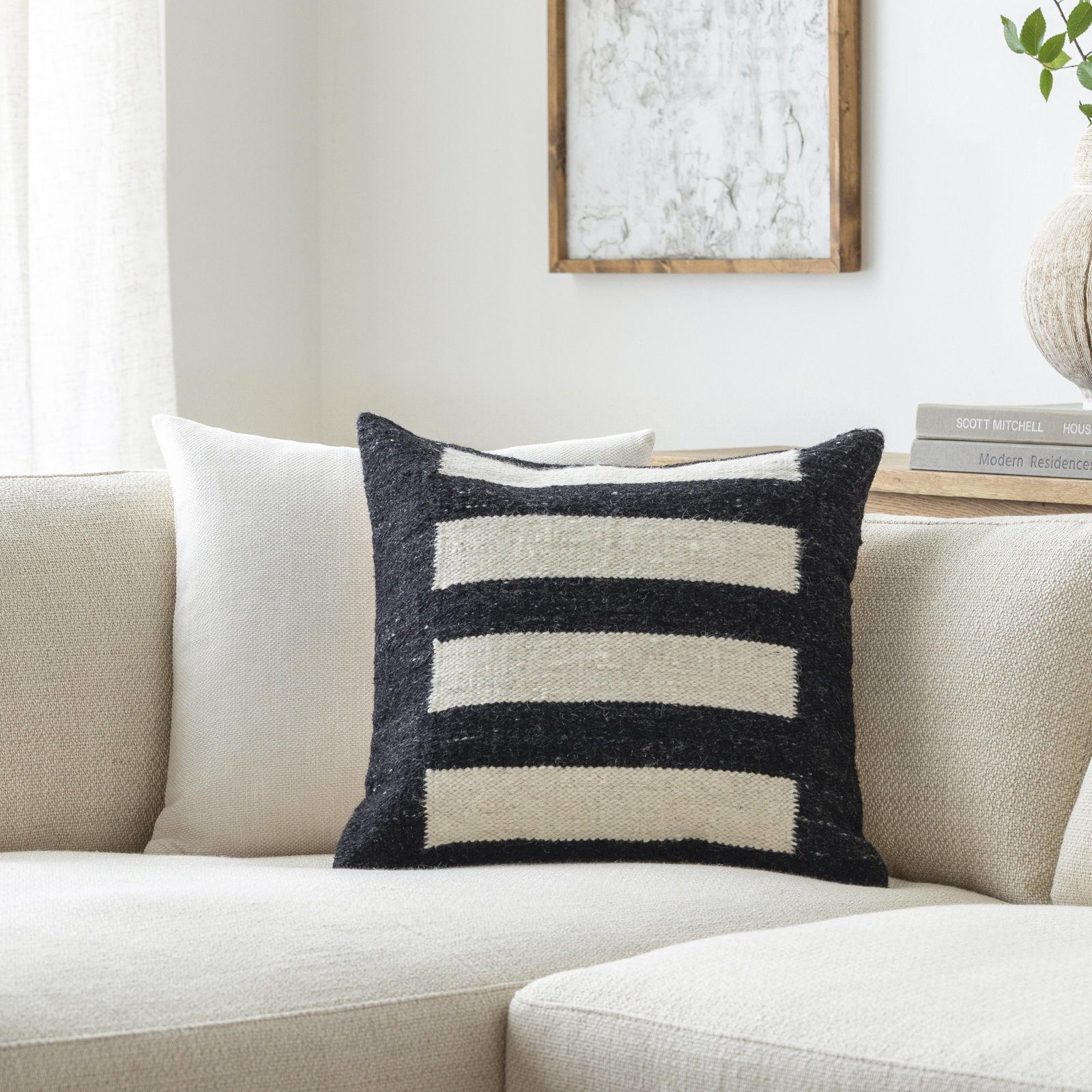 Osmund Geometric Throw Pillow, Down, Light Silver, 20" x 20"