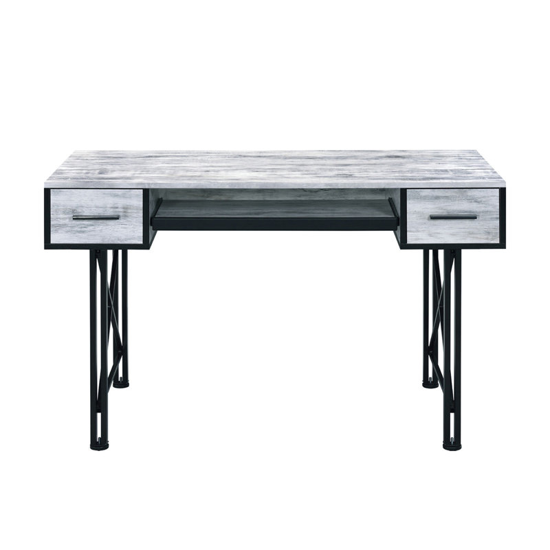 Bureau d'ordinateur rectangulaire avec 2 tiroirs (sans les chaises de bureau), Blanc antique