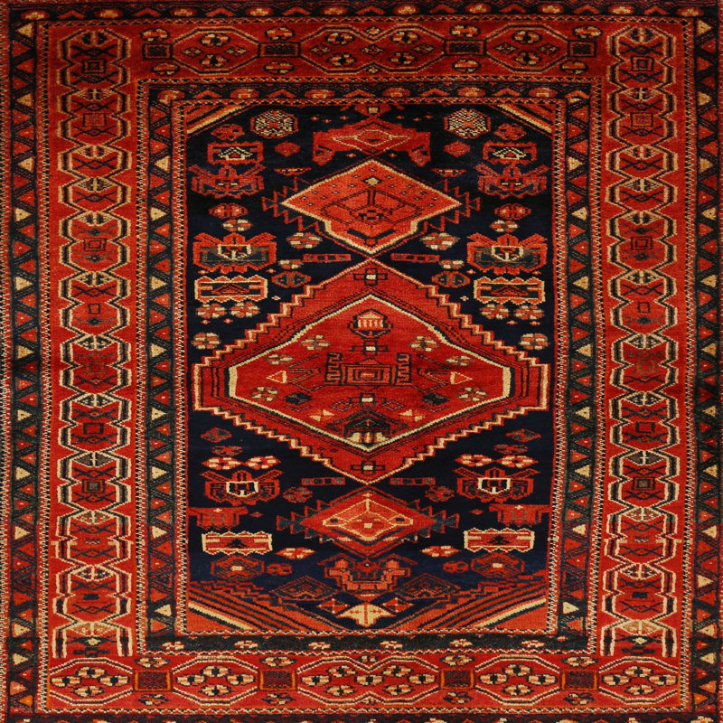 Tapis oriental rouge / noir, Carré 5 pi