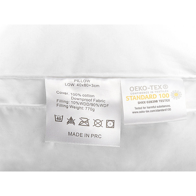 O'Hara Cotton Bed Feather & Down Medium Support Pillow, 40cm H x 80cm W x 10cm D