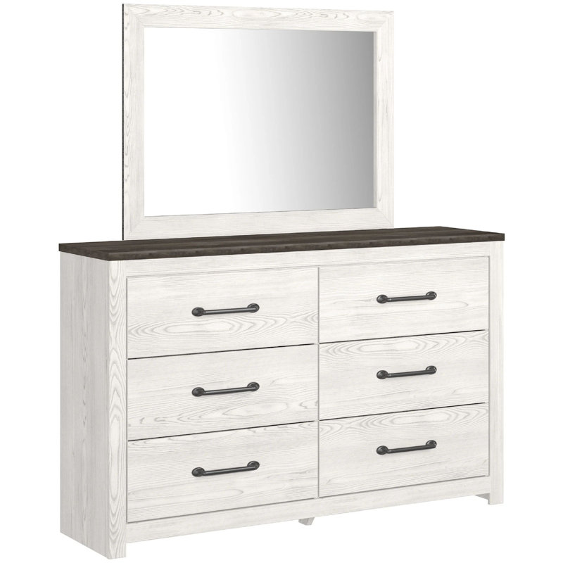 Ensemble de commode et miroir Hara, 2 tiroirs, 6 tiroirs, gris foncé et blanc Hara