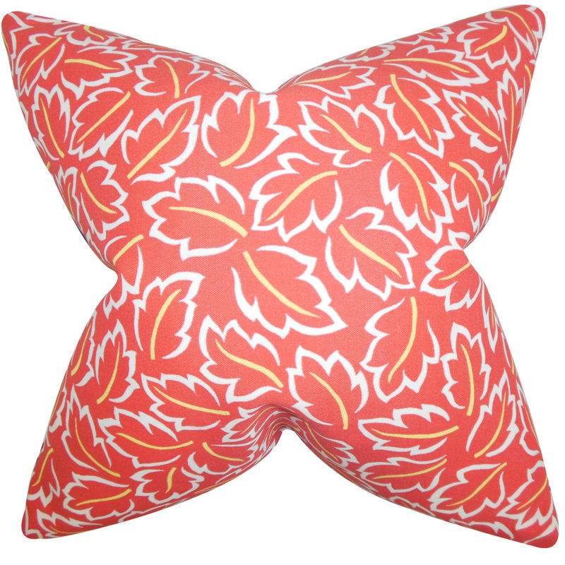 Coussin en coton de feuillage Kateri, 24 po x 24 po, Coquelicot