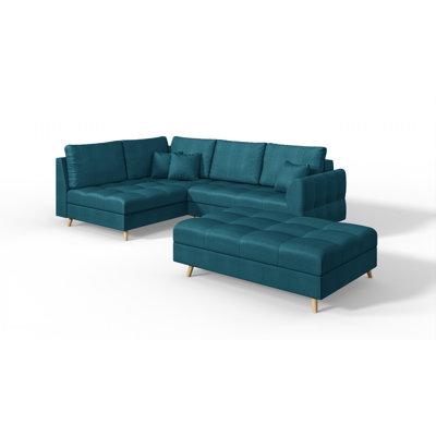 Scandinavian Corner Sofa with Footstool