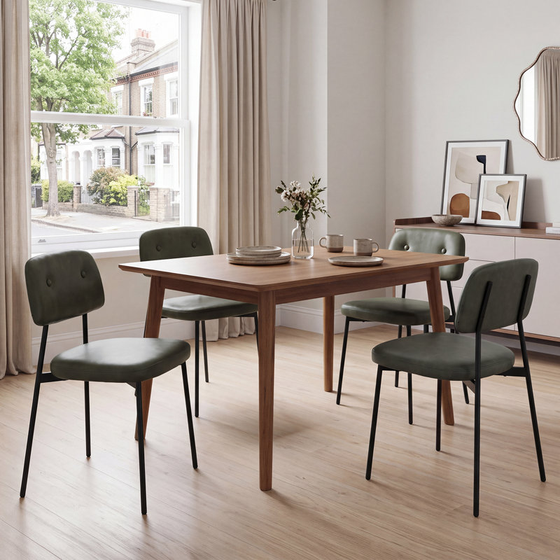 Mid-Century Modern PU Leather Dining Chairs, Upholstered Side Chairs with Sturdy Metal Legs, Button Tufted Accent Chairs for Dining Room Kitchen Living Room