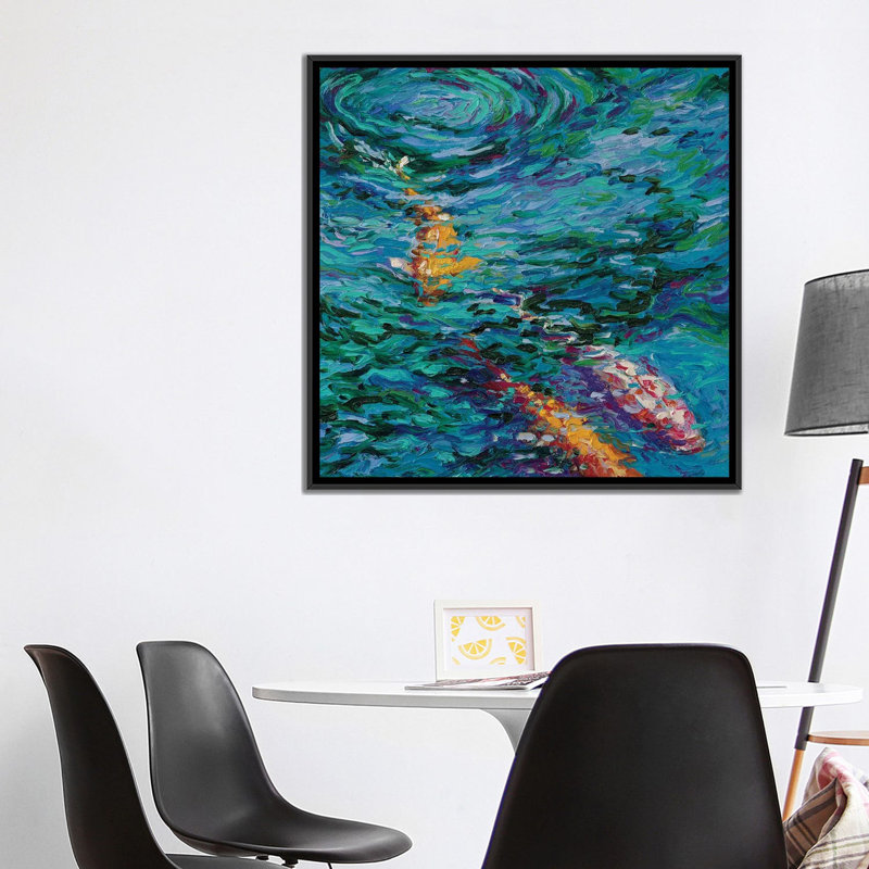 " Koi Pool " by Iris Scott, 18" H x 18" W x 1.5" D, Black Framed Canvas, No Mat