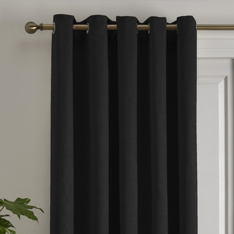 Strata Semi Sheer Door Curtain Single Panel, Black