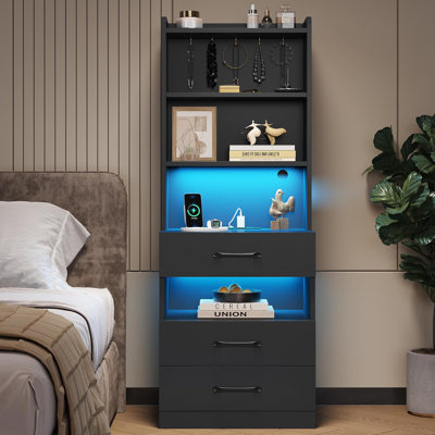 Manech 51.8" Tall Nightstand with Charging Station and LED Lights