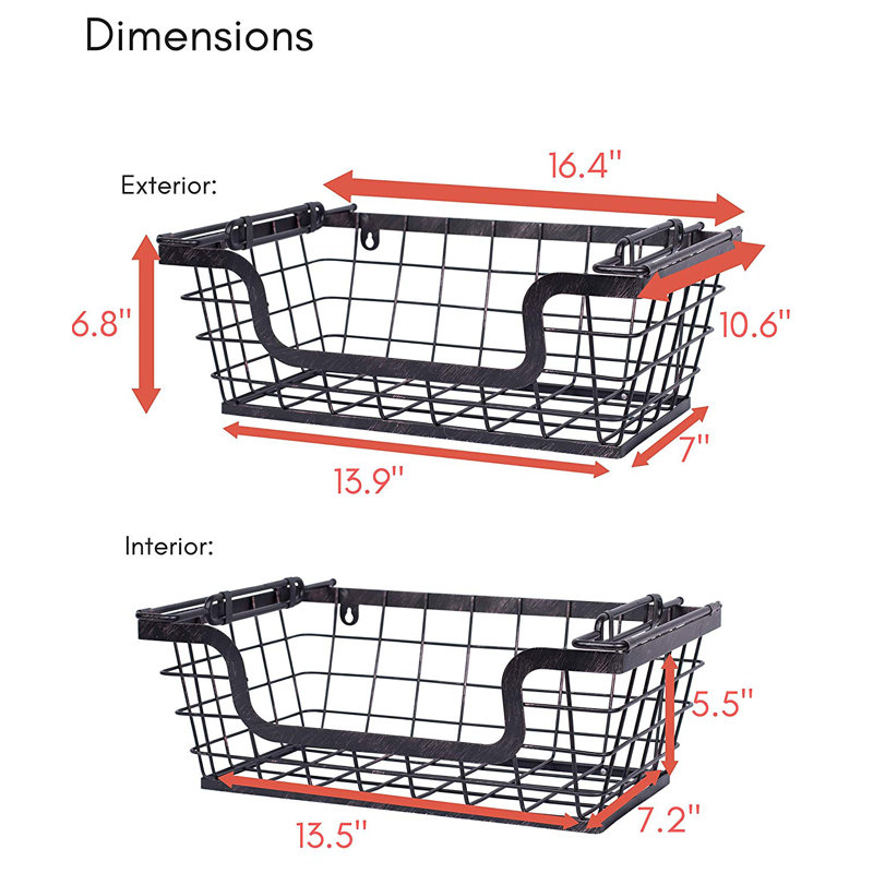Black Steel Wire Storage Baskets Set of 2