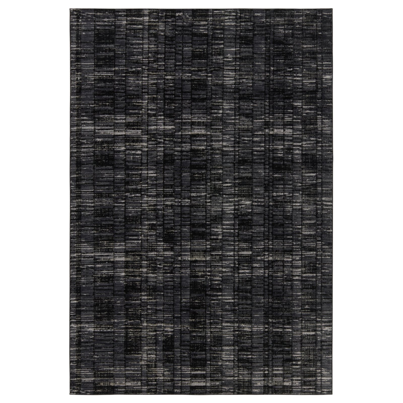 Tapis géométrique gris / noir, Rectangle 10 pi 6 po x 14 pi