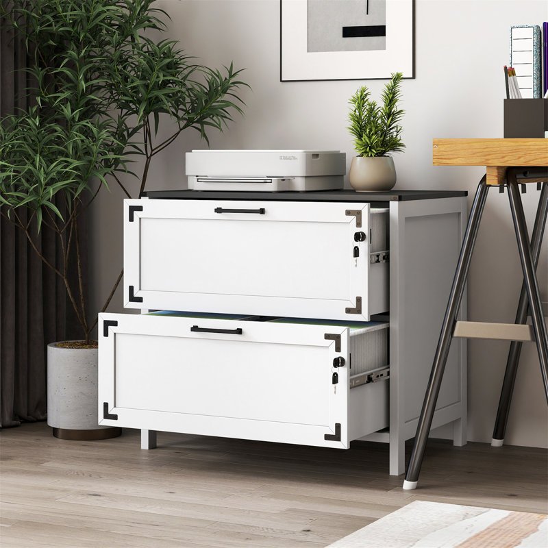 Classeur à 2 tiroirs, classeur avec serrure pour bureau personnel, Blanc