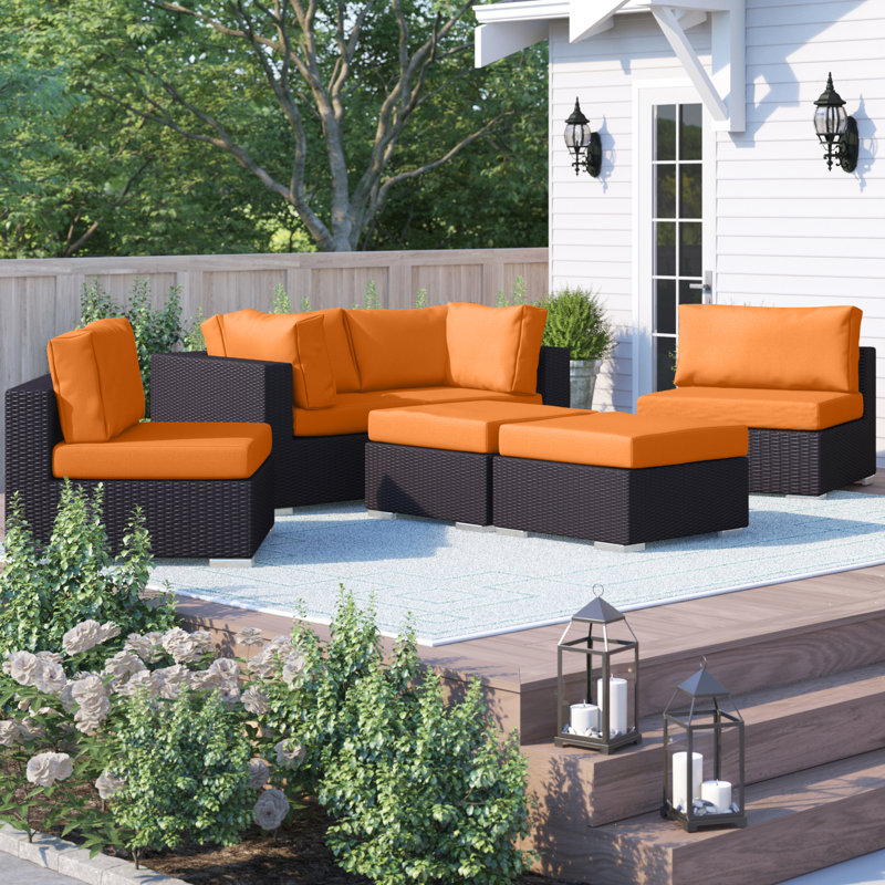 Convene 8 - Person Patio Conversation Set with Cushions, Espresso Orange
