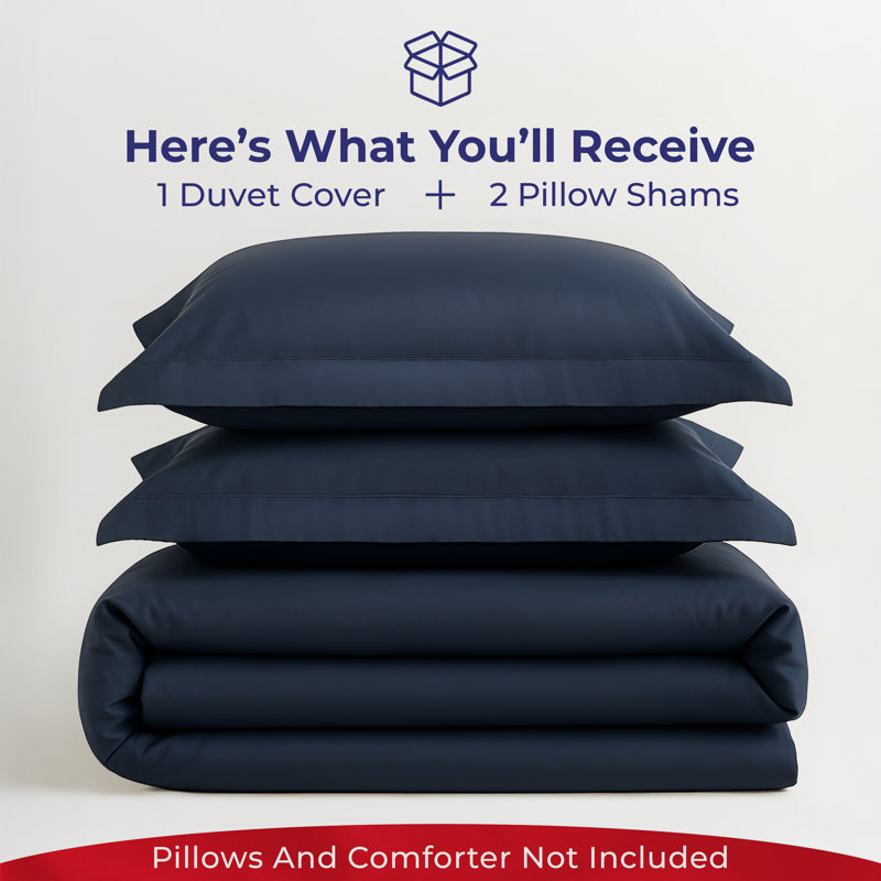 100% Cotton Sateen Weave Solid Duvet Cover Set - Includes 1 Duvet Cover & 2 Pillow Sham Set, Full Duvet Cover + 2 Queen Shams