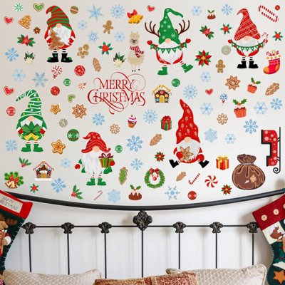 123 pièces gnomes de Noël, autocollants muraux, décalcomanies murales d'automne, flocons de neige, décorations d'automne, autocollants en vinyle pour enfants, fournitures de fête de Noël, 6 feuilles (style hiver)