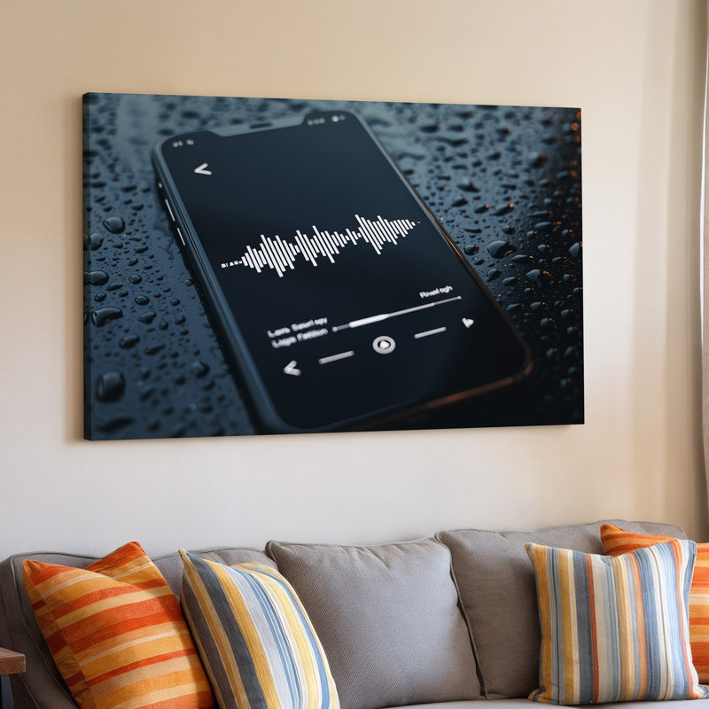 Toile, vue rapprochée d'un élégant écran de téléphone intelligent présentant une art mural avec un lecteur de musique