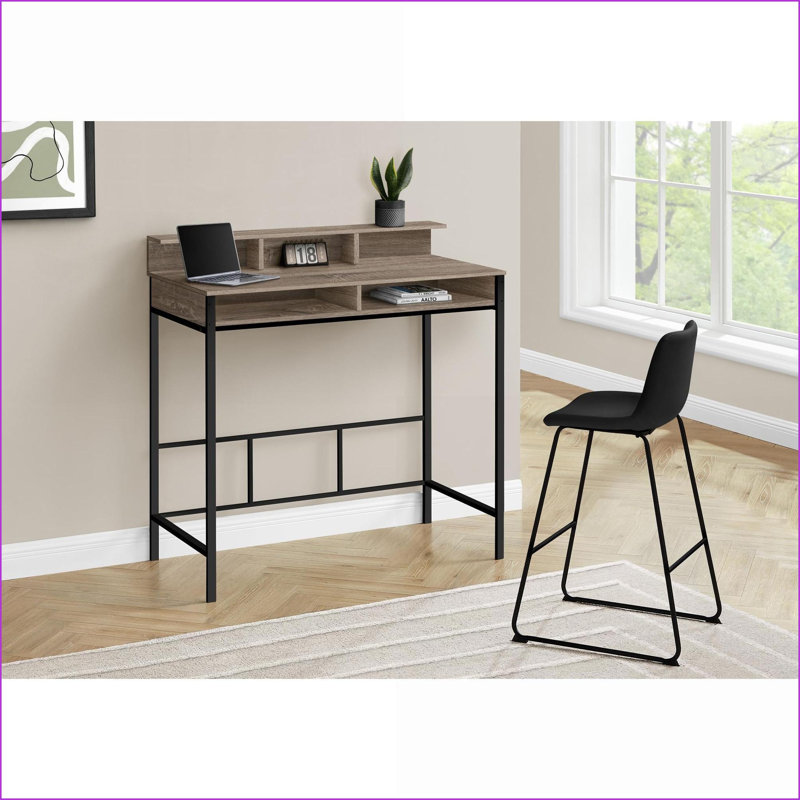 Bureaux, bureau d'ordinateur sur pied moderne avec tablettes de rangement, L 48 po, stratifié taupe | Métal
